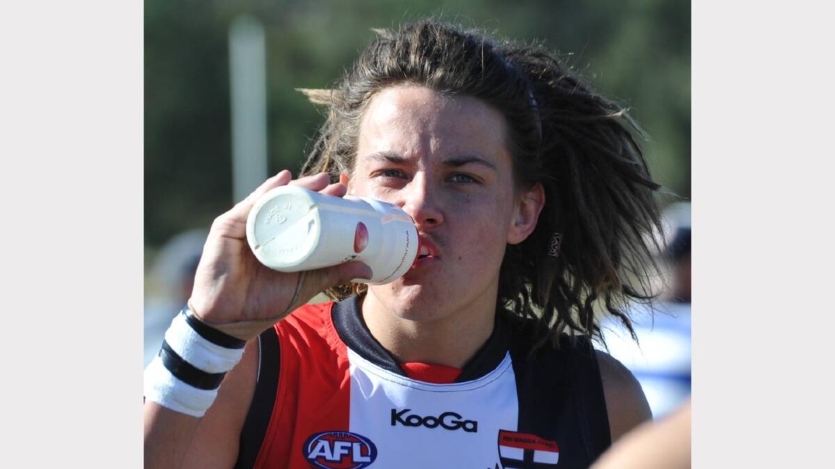 North Wagga's Ben Alexander having a well-earnt drink during a break. Picture: Les Smith