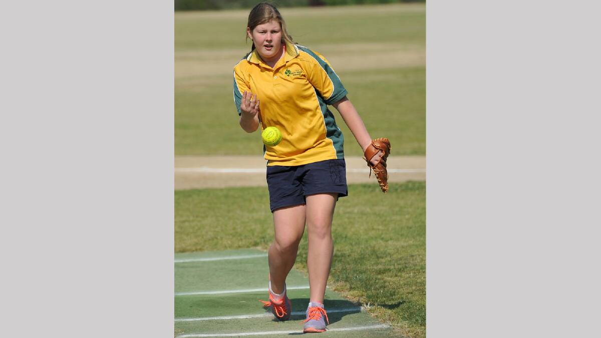 Emily Deaner throws a pitch for South Wagga in junior softball. Picture: Michael Frogley