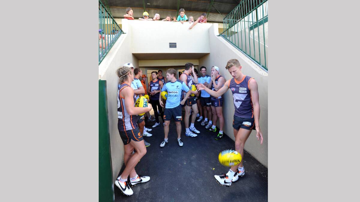 GWS players wait to take train on Robertson Oval. Picture: Les Smith