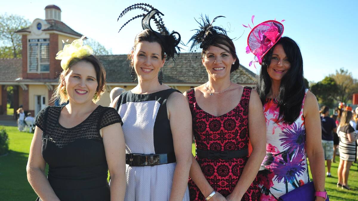 Sandy Gault, Malinda McLachlan, Belinda McDonell and Michelle Steel at the Wagga Picnic races. Picture: Addison Hamilton
