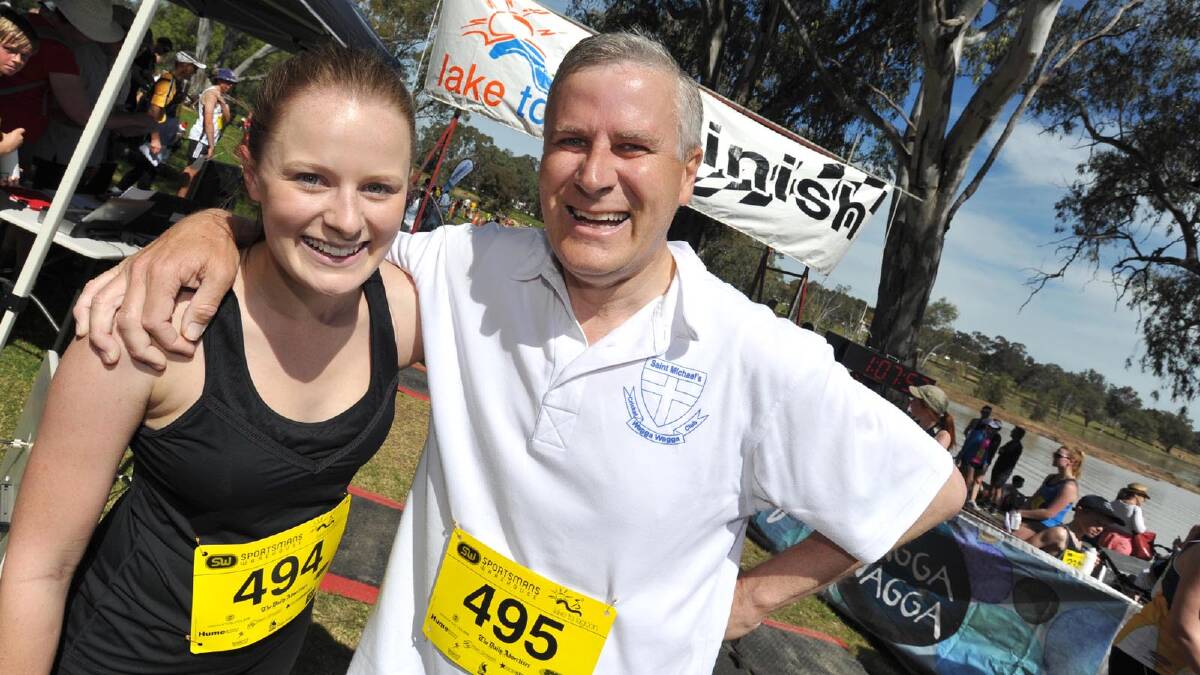 Lake to Lagoon 2013 - Michael McCormack completes the course with daughter Georgina. Picture: Les Smith
