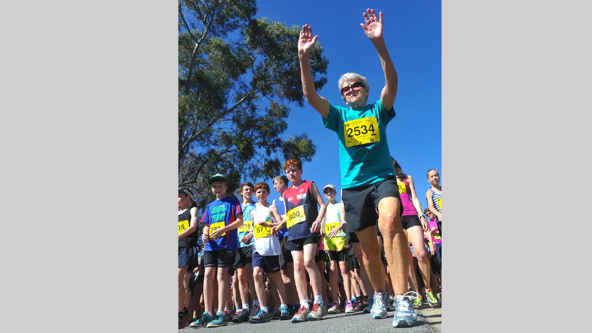 Lake to Lagoon 2013 - Sue Hunter of Wagga at the front of the warm up session. Picture: Addison Hamilton