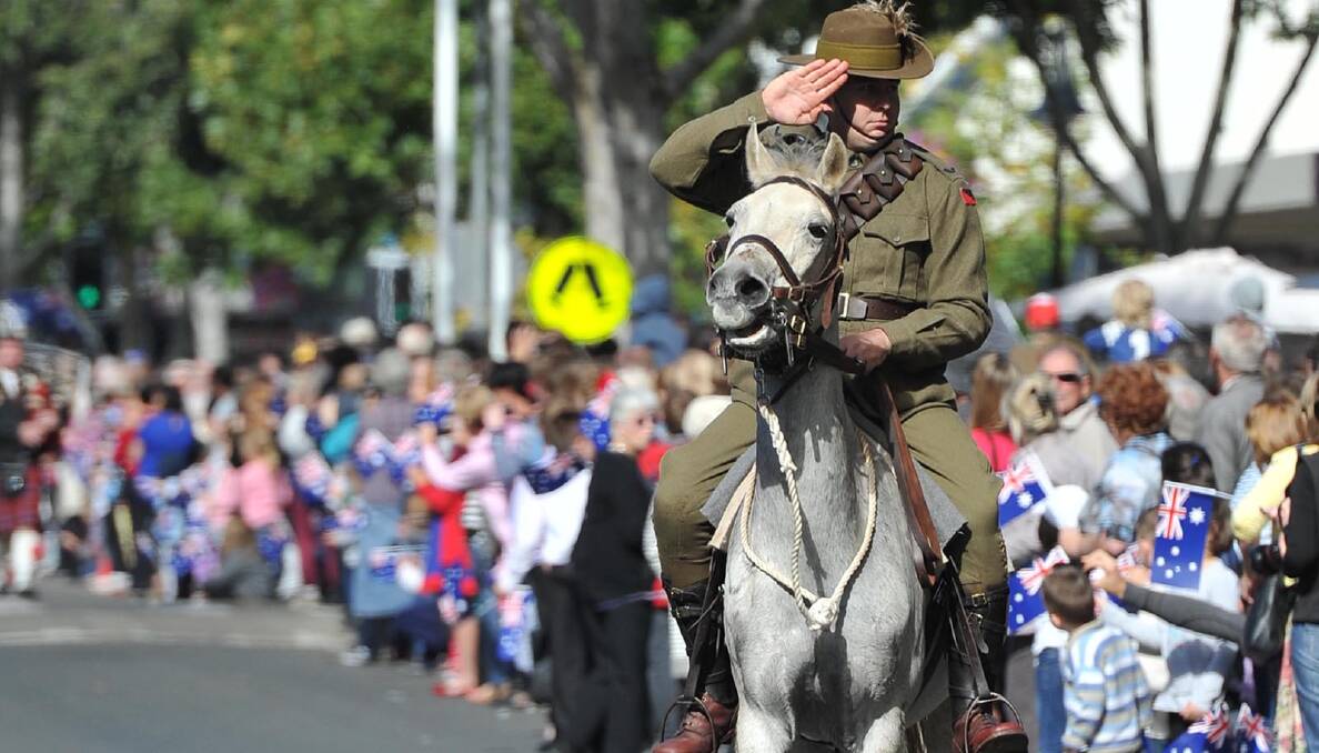 Connor McComas of the Light Horse in the Anzac Day march in Wagga. Picture: Michael Frogley