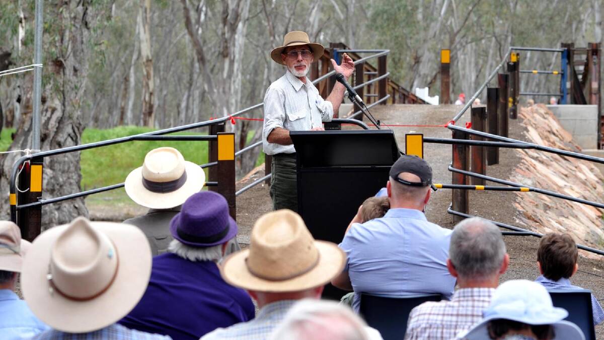 Landcare Narrandera Terry Smith at the official opening of the Rocky Waterholes Bridge as part of Narrandera's sesquicentenary celebrations. Picture: Les Smith