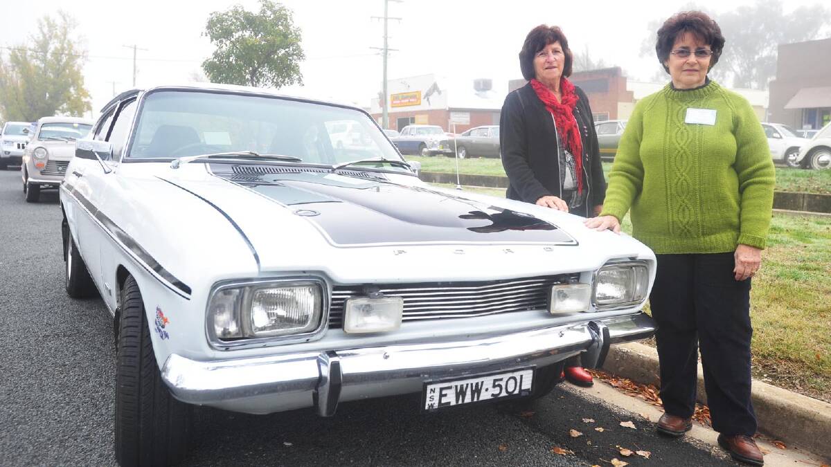 Wagga Veteran Vintage Motor Car rally - Val Sutherland and owner Sandra Worer with her 1972 Ford Capri. Picture: Alastair Brook