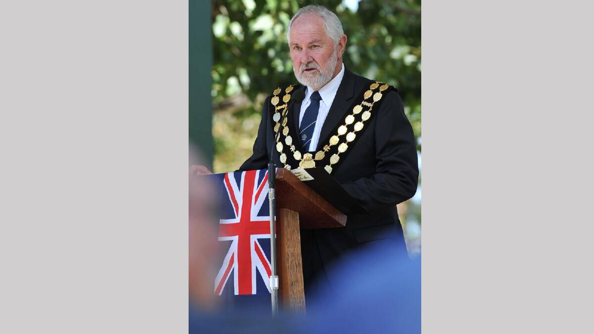 Mayor Rod Kendall speaking during the Anzac Day Commemoration Ceremony in Wagga. Picture: Michael Frogley