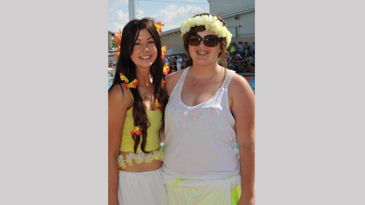Sheridan Radnedge, 17, and Kira Hallam, 17, at the Wagga High swimming carnival. Picture: Michael Frogley 