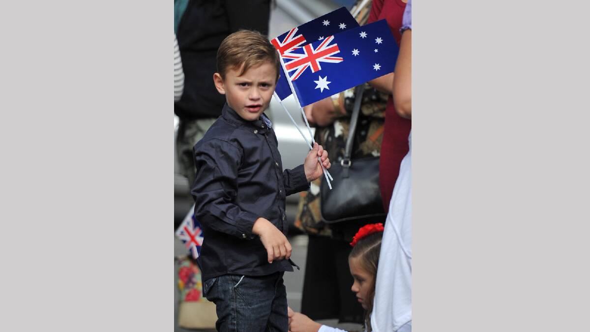 Tye Honeysett, 5, watching the Anzac Day march in Wagga. Picture: Michael Frogley