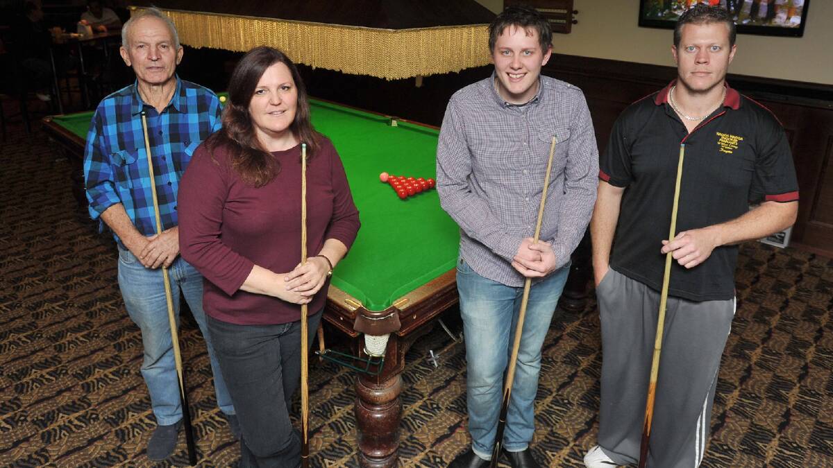 GAME ONE: Jayne Taylor and playing partner Terry Storch (left) and rivals Coby and Dayne Cranmer before the start of play. Picture: Alastair Brook