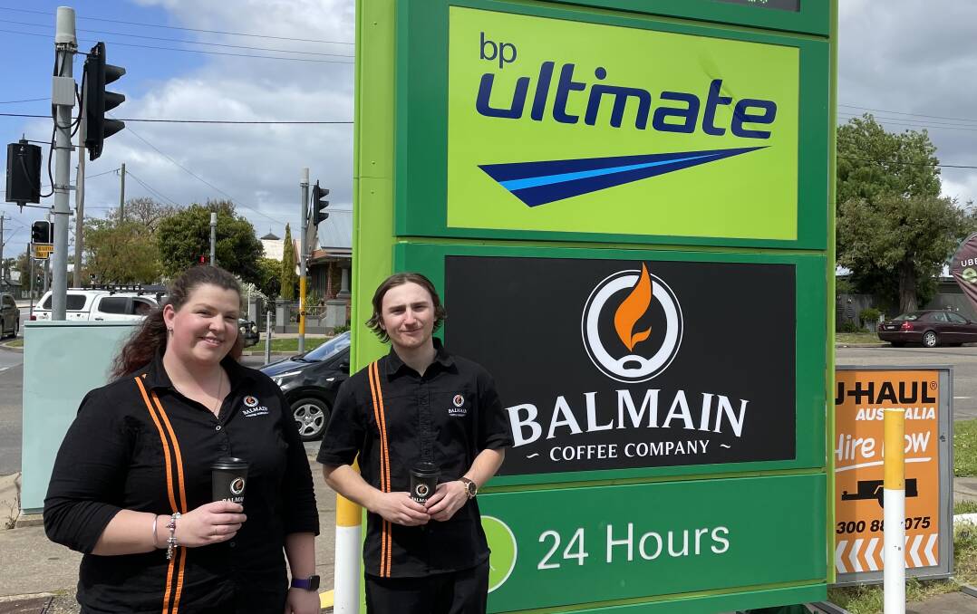 COFFEE STOP: New Wagga BP manager Teigan Basten-Hewitt and staff member Leroy Smith are ready to serve up a cup of Joe on the go at the centrally-located petrol station. Picture: Penny Burfitt