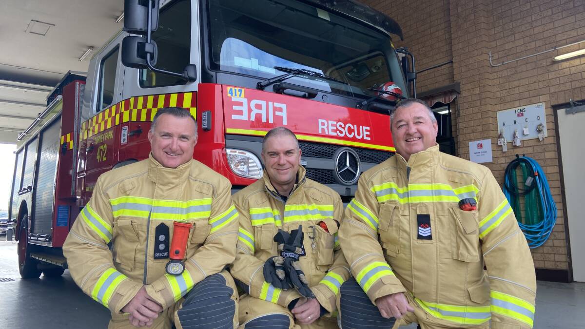 (L-R) Station chief Justin Bentley and crew members Lee Hyde and Noel Barrington are excited to welcome the community into the station on Saturday. Picture: Penny Burfitt