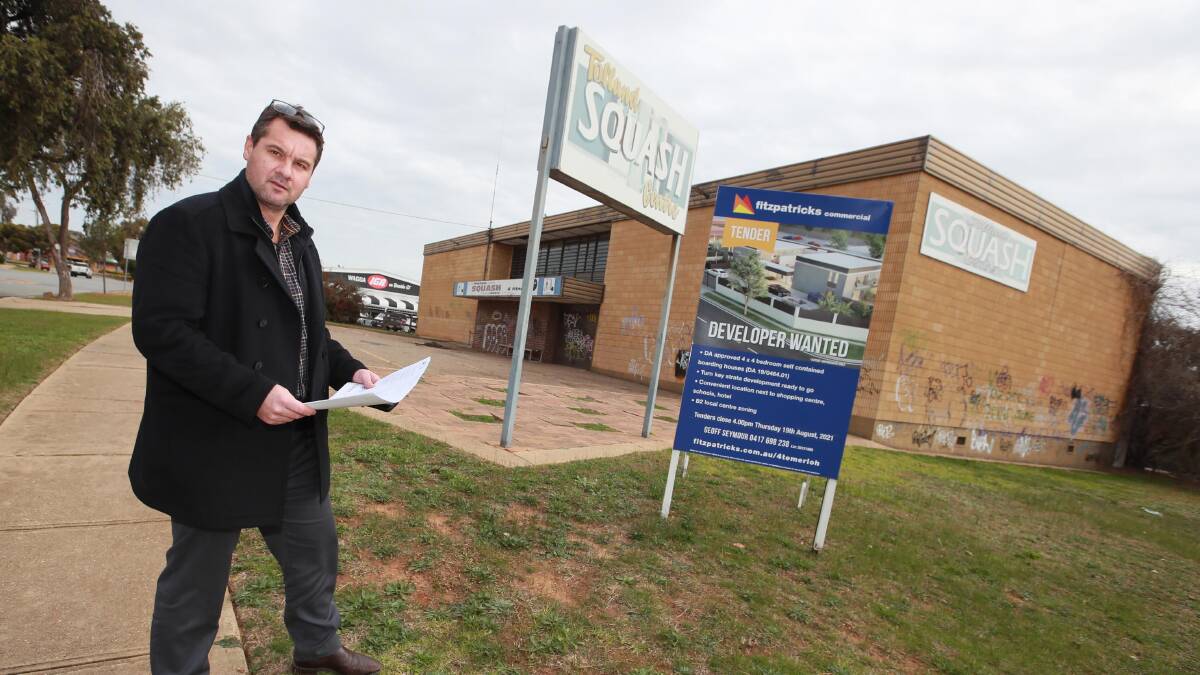NEW LIFE: Fitzpatricks' Geoff Seymour is hoping the former Tolland Squash Courts will be purchased by a developer who will capitalise on approved plans to build high-density housing. Picture: Emma Hillier