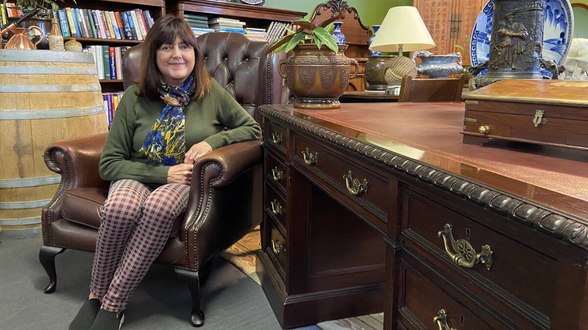 Wagga dealer Barbara Wigg is most excited to bring this Australian blackwood and cedar desk and pair of wingback leather armchairs to the annual event. Picture: Penny Burfitt
