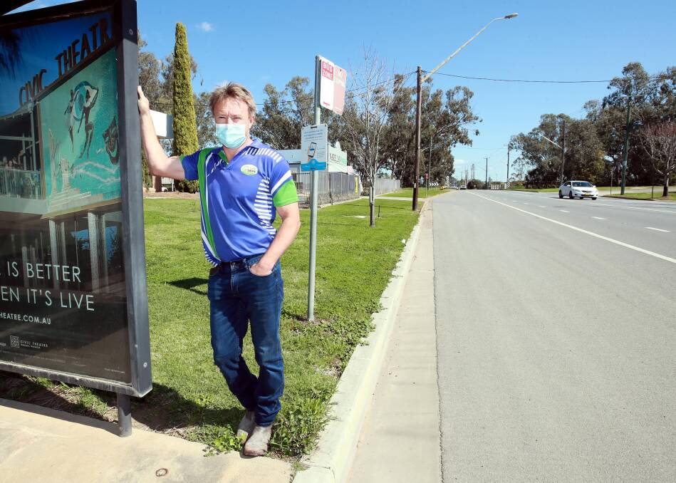 NO STOPPING: Murrumbidgee Car sales owner Chris Melmoth says the Hammond Avenue bus stop shouldn't be moved to a new site out the front of his business. Picture: Les Smith