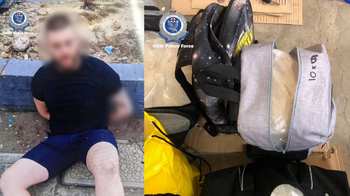 It will be alleged a man arrested in a vehicle stop in Sydney's south-west on Friday (left) was involved in the supply of the 50 kilograms of illicit drugs seized in Hay last month. Picture: NSW Police