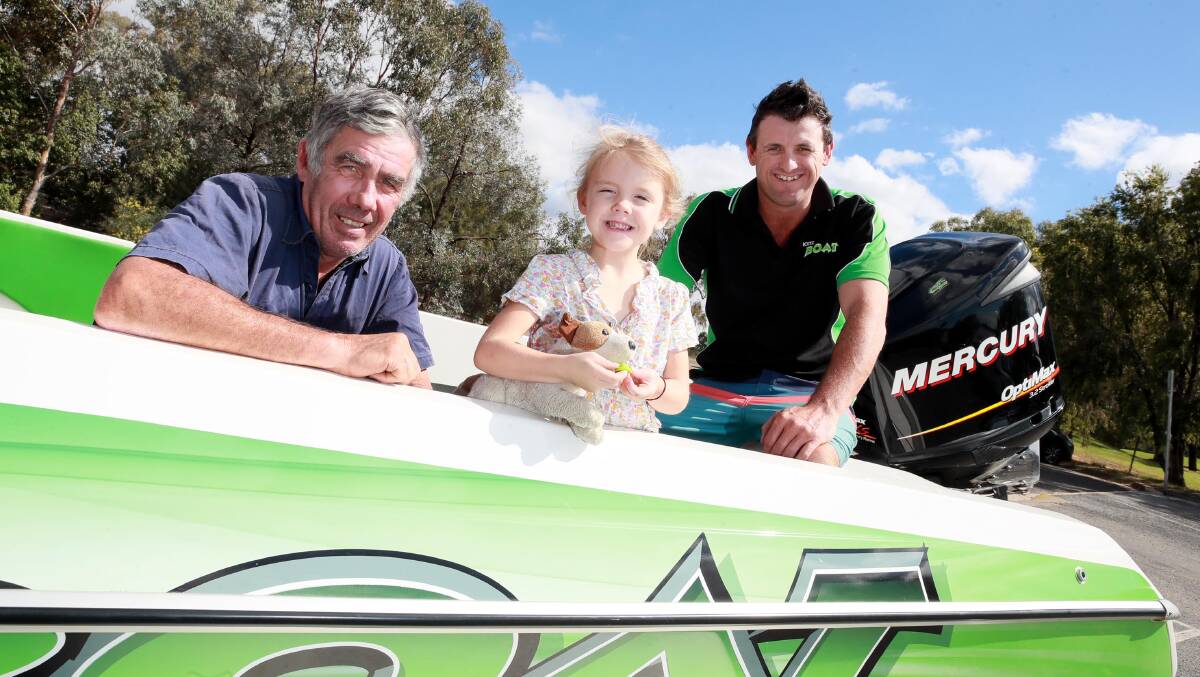 TRIPLE THREAT: Grandpa Mick Henderson, 58, Tilly Evans, 5, and dad Ricky Evans, 34, will take on the Barry Carne challenge together this Saturday. Picture: Les Smith