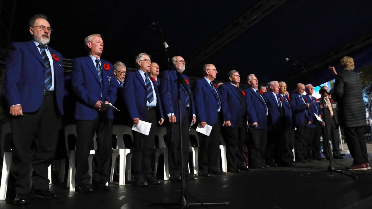 The Wagga City Male Rugby Choir provided music for the service. Picture: Les Smith