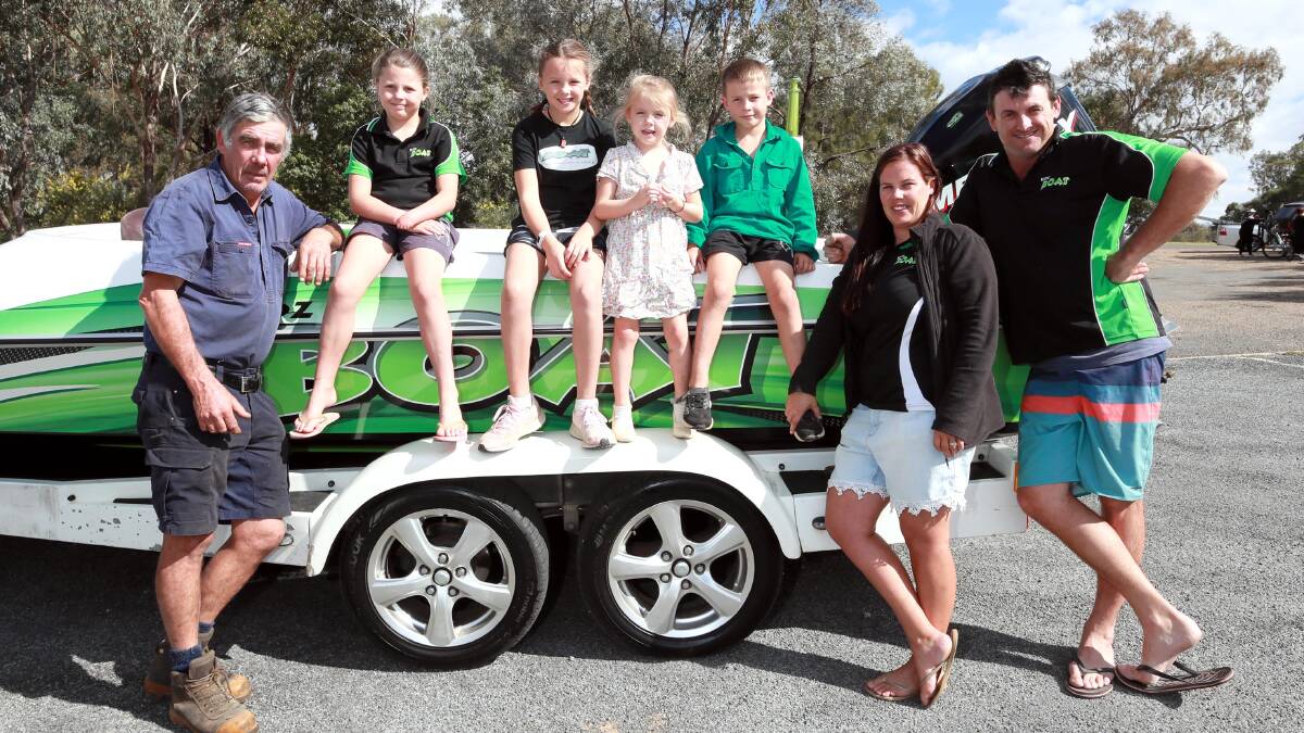 Racing is a family affair for the Henderson and Evans clan with grandpa Mick Henderson, siblings Libby, 8, Abbey-Kate, 10, Matilda, 5, Michael, 7, and mum and dad Jacinta and Rick Evans all involved. Picture: Les Smith
