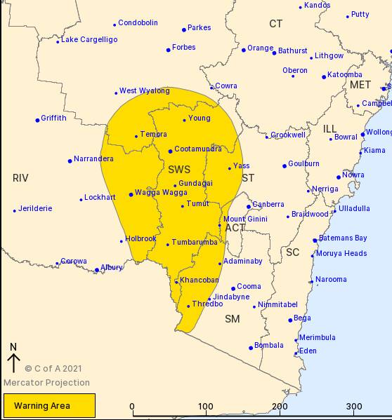 The Bureau of Meteorology has issued a severe weather warning for parts of the Riverina and other LGAs. Picture: Supplied