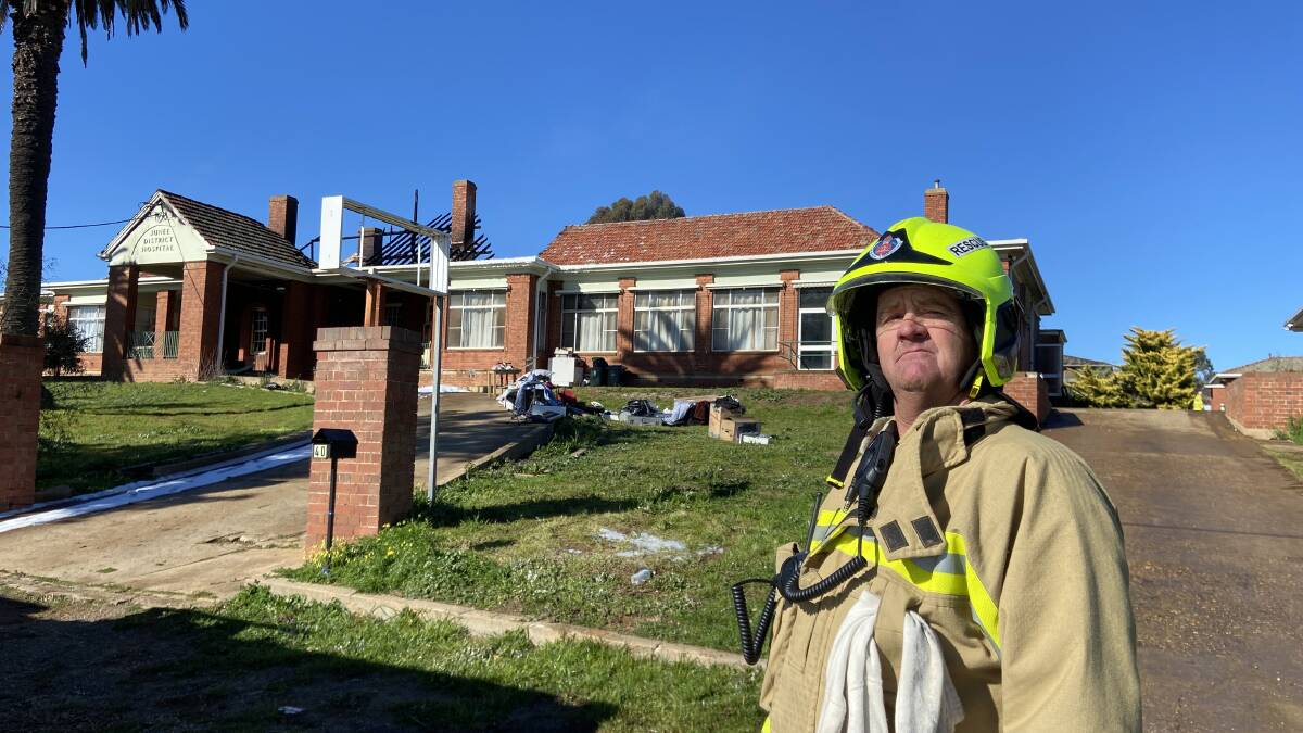 GUTTED: Junee FRNSW deputy captain David Hedlund was first on the scene of the blaze at the old Junee hospital on Sunday morning, saying the building as an almost "total loss". Picture: Penny Burfitt
