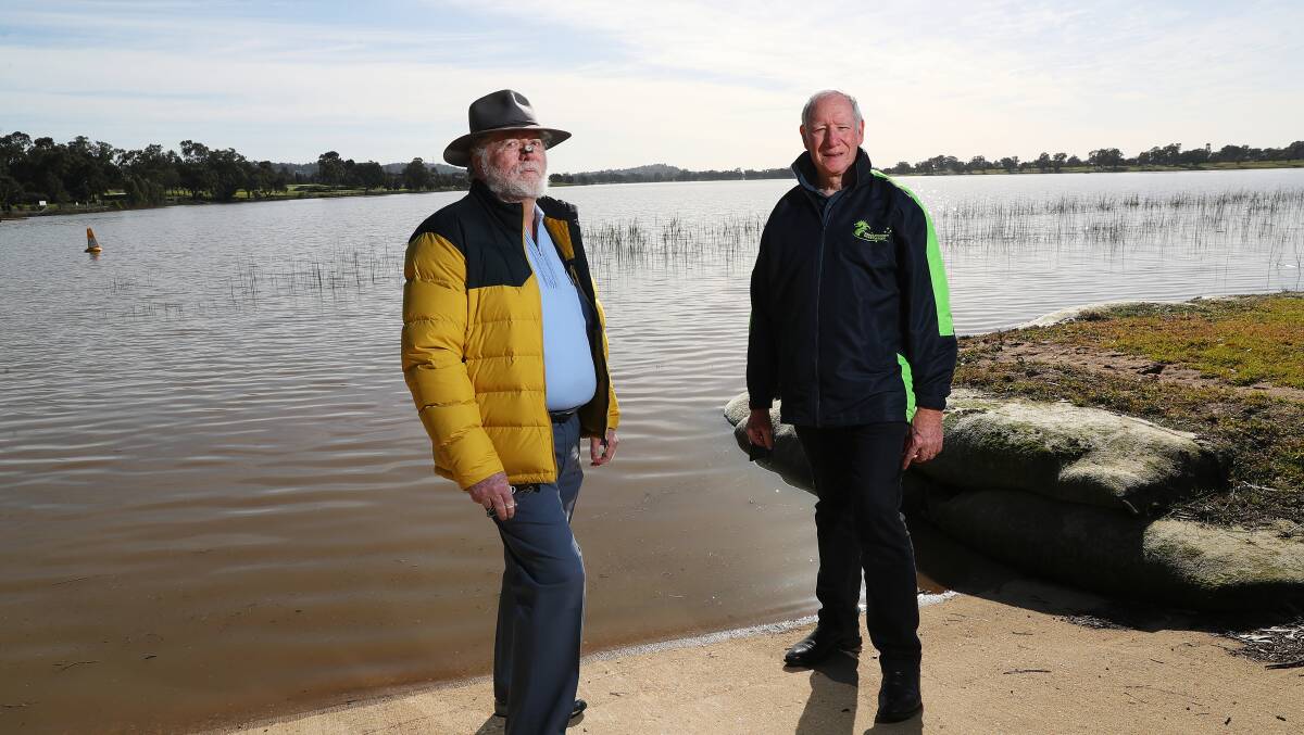 LAKE FOR ALL: Wagga Sailing Club vice-commodore Doug Gilson and the Bidgee Dragons president Phillip Tome are fighting for better access to Lake Albert for all Wagga residents. Picture: Emma Hillier
