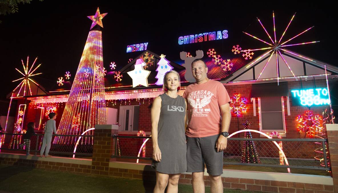 Wayne and Anike Sanbrook's 'radio house' on Best Street is proving tremendously popular this year, with a fun light display that shines in time with beloved holiday tunes. Picture: Ash Smith