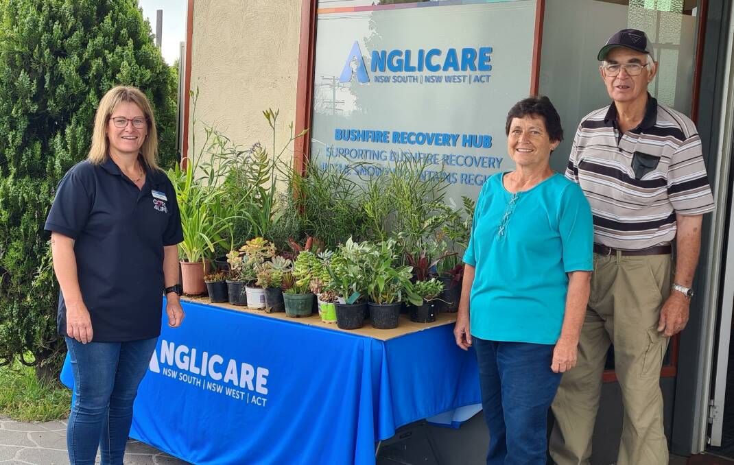 Wagga's Keith and Eva Bergmeier with just some of the plants they donated to bushfire-impacted families in Batlow last week. Picture: Anglicare