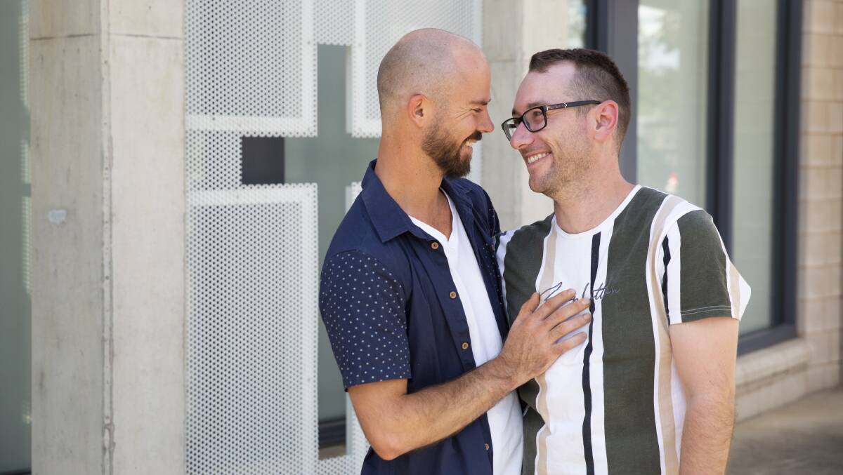 I DO: Jeremy Webb and Michael Slack will officially tie the knot on Saturday during a ceremony at the Glenfield's Uniting Church. The pair, who are Catholic and Anglican, were thrilled to find a minister to officiate. Picture: Madeline Begley