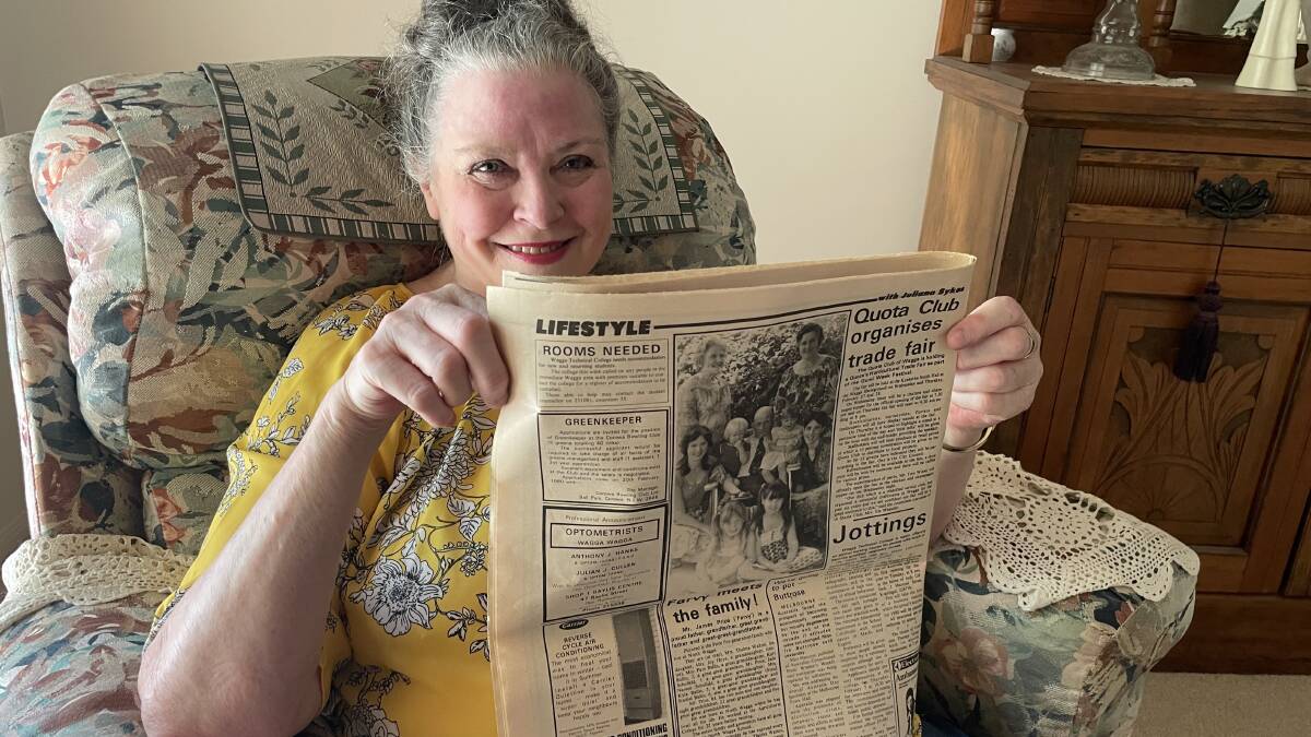 Pamela Ballin still has the original 1979 copy of The Daily Advertiser, featuring 'Farvy' and the first five-generation photo. Picture: Emily Wind