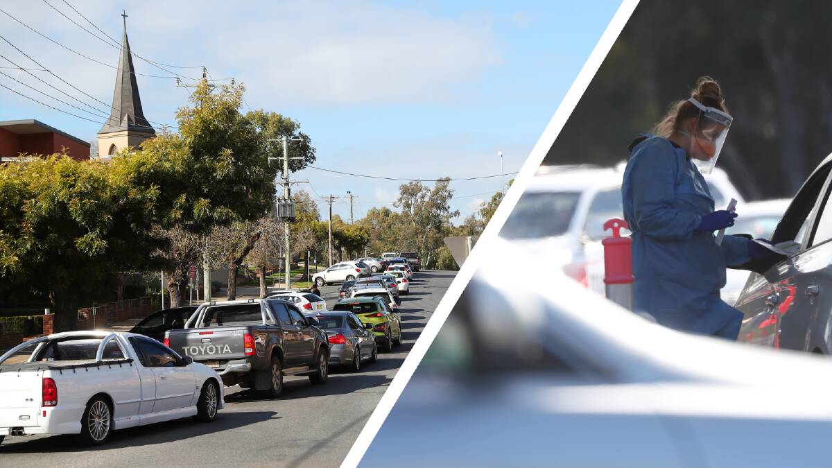 INFLUX OF CARS: Vehicles were queued in long lines around Wagga last week, as an influx of people came forward for COVID testing. Pictures: Emma Hillier