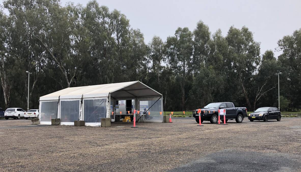 The COVID-19 testing clinic at Wagga Beach saw an influx of people on Monday morning. Picture: Emily Wind