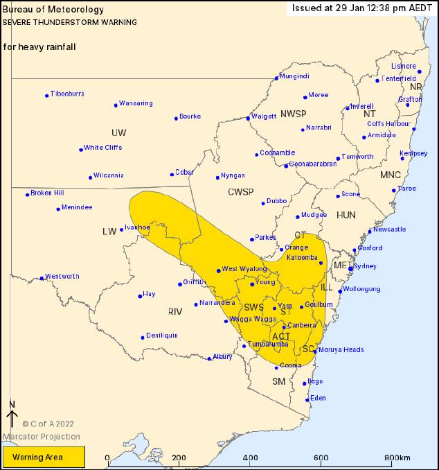 Parts of the Riverina have been included in a severe weather warning. Picture: Bureau of Meteorology 