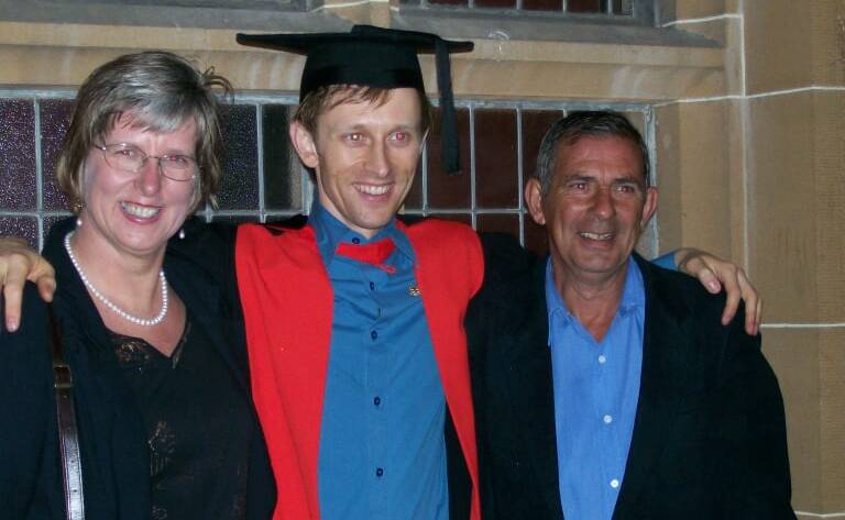Francisca and John Boshuizen with son Chris, graduating with a Doctorate of Physics in Sydney. Picture: Francisca Boshuizen