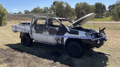 The ute was found alight on Sunday night and extinguished by roughly 9.15pm. Picture: Emily Wind