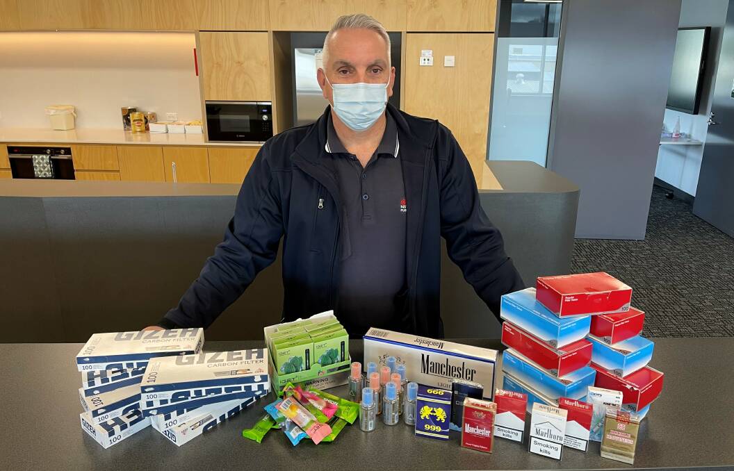 MLHD tobacco compliance officer Ian Hardinge with some of the vaping material he has seized. Picture: Supplied