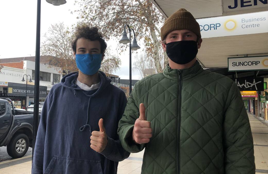 THUMBS UP: Henry Wright, 22, and Keenan Wilcox, 20, both said that they are planning to speak with their GPs about getting the AstraZeneca COVID vaccine. Picture: Emily Wind