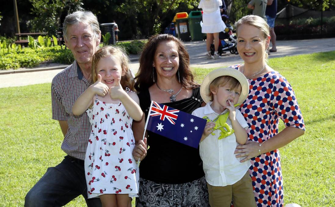 BIG DAY: New citizen Janetlee Gregoricus (centre) with Les Foley, Jayley Allen-Freeman, Bella Rose Breed, 5 and Jack Breed, 3. Picture: Les Smith