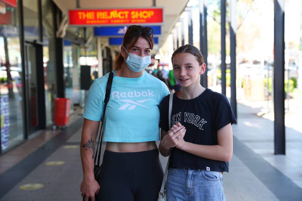 Kristin and 11-year-old Indy Neason from Wagga were keen to be out and about on Saturday morning. Picture: Emma Hillier