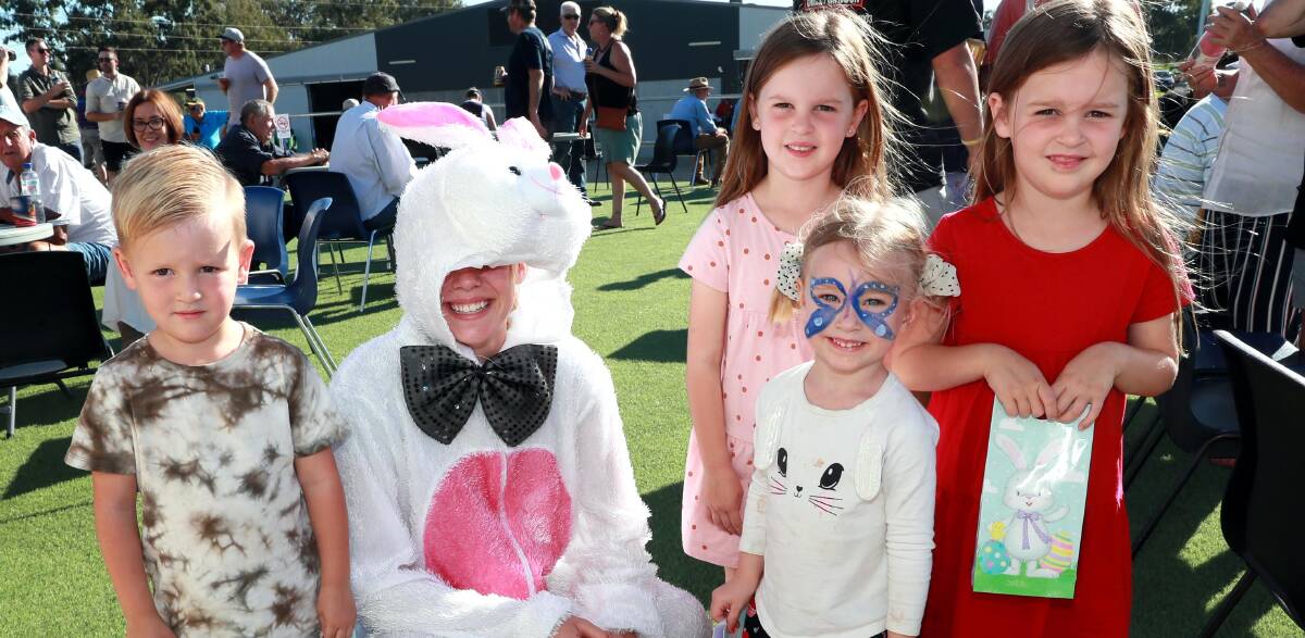 HOPPED UP: Cooper, Olivia, Milla and Ruby Kahlefeldt were hopping with excitement to meet with the Easter Bunny at last year's inaugural Riverina Championship on Easter Sunday. The event will be held on Easter Saturday this year at the Riverina Paceway. Picture: Les Smith