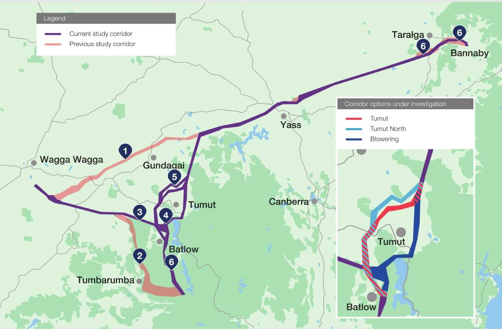 The proposed route of Transgrid's HumeLink project, as of October 2021. Picture: Transgrid
