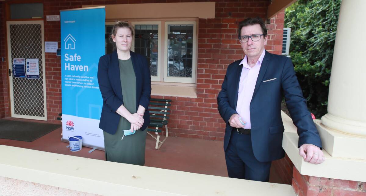 Wagga MP Dr Joe McGirr with the manager of Wagga's Safe Haven Natasha Spokes. Picture: Les Smith
