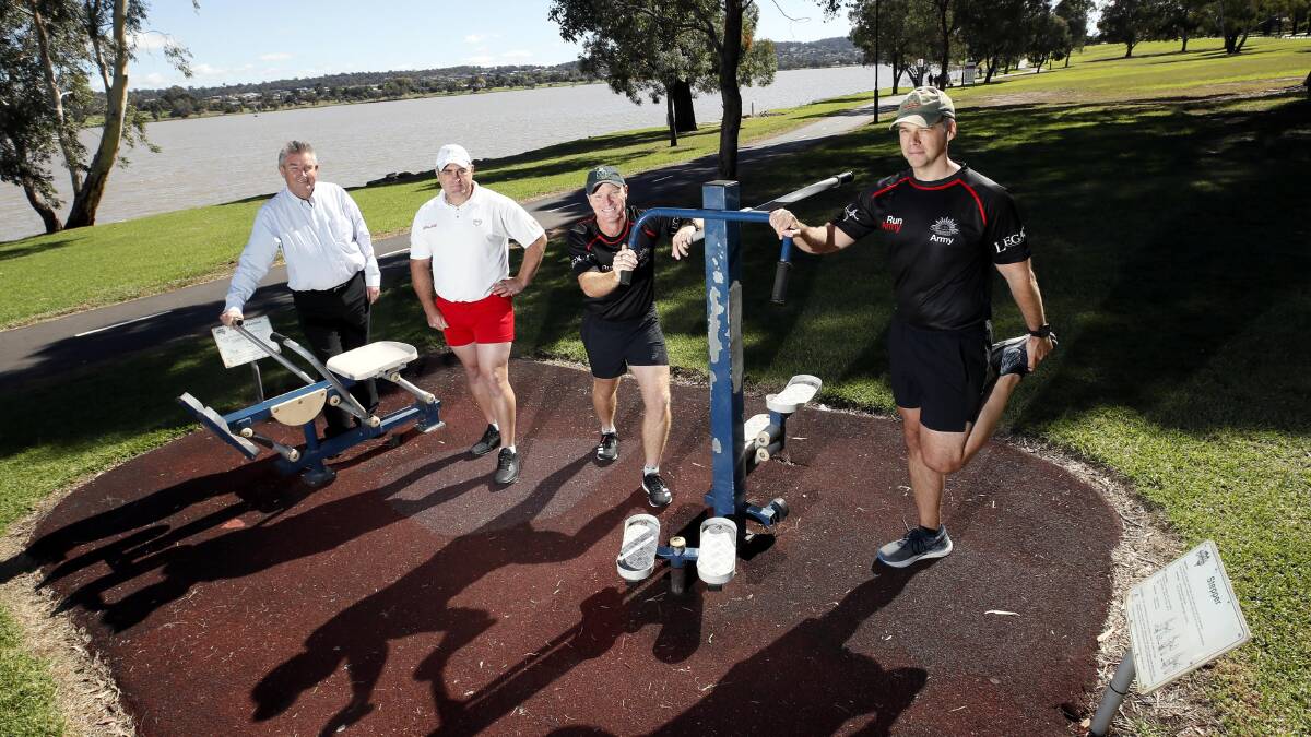 Legacy's Anthony Paul, head training instructor Simon Holland, warrant officer class one Damien Woolfe and Kapooka commandant Andrew Deacon preparing for Thursday's event. Picture: Les Smith