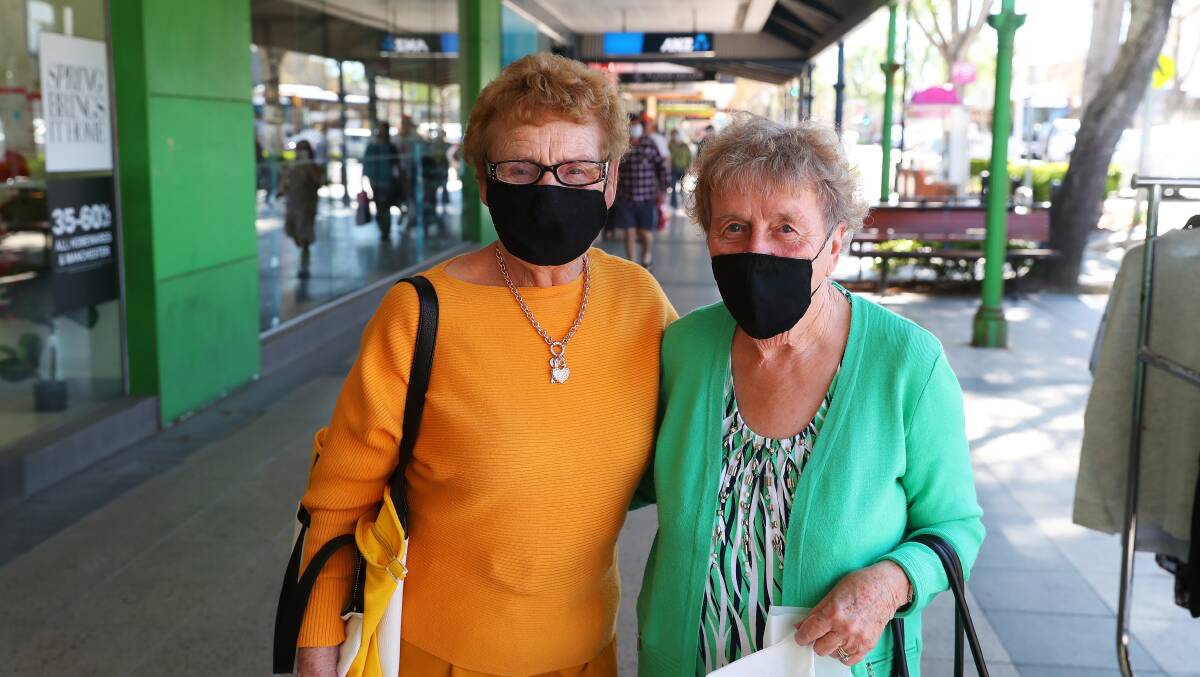 Patricia Bowditch and Gwen Little from Wagga were thrilled to be out shopping on Saturday. Picture: Emma Hillier
