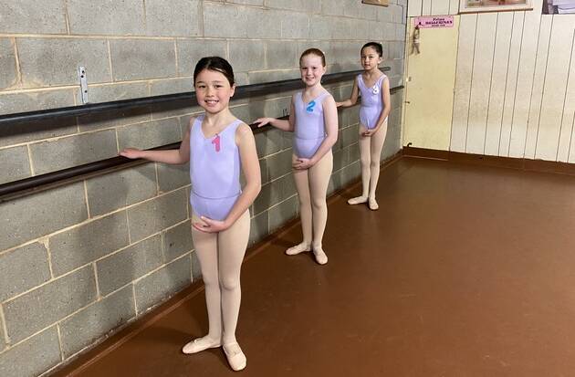 Ella Galloway, Piper McBeath and Sophia Hartshorn were all smiles for their ballet exam this month. Picture: Yvonne O'Connor School of Dancing