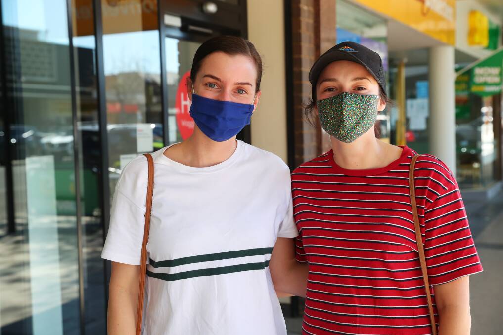 Jess Mielke and Amy Tier out and about on Baylis Street in Wagga on Saturday morning after lockdown was lifted. Picture: Emma Hillier
