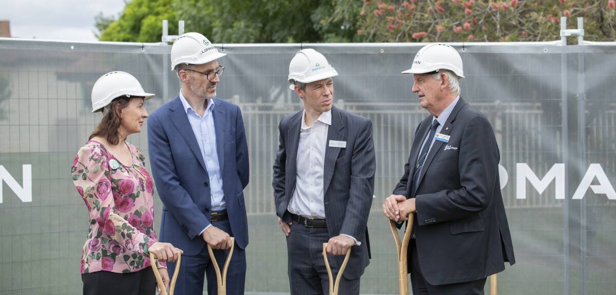 CONSTRUCTION MILESTONE: Residential manager Melissa Noble, Lipman CEO Rob MacKee, BaptistCare CEO Charles Moore and Wagga mayor Greg Conkey. Picture: Ash Smith