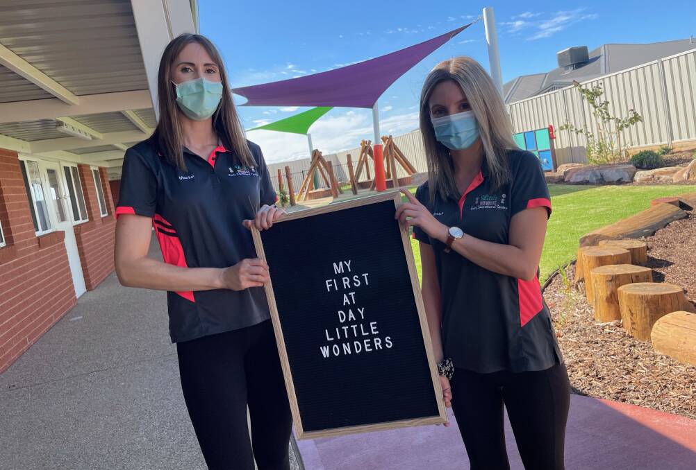 Little Wonders staff members Kel Byrne and Jessica Dixon gearing up for the centre's opening on Monday. Picture: Emily Wind