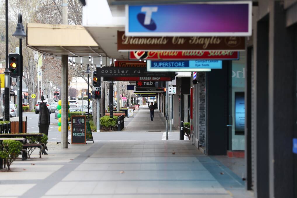 EMPTY STREETS: Wagga remains quiet as the statewide lockdown continues and a number of businesses are forced to keep their doors closed. Picture: Emma Hillier
