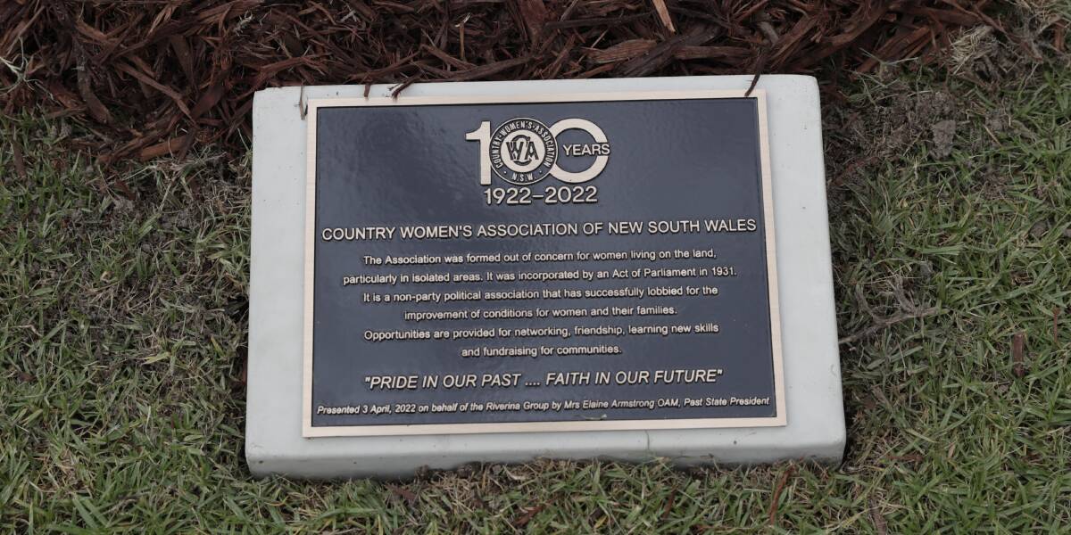 BELOW: The plaque erected near the CWA's commemorative centenary bench in early April. Picture: Madeline Begley