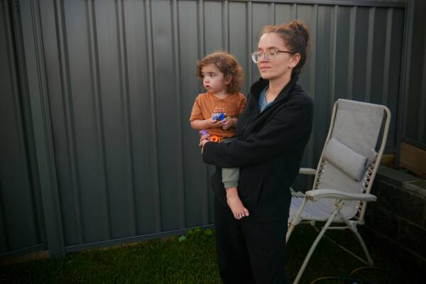 Wiradjuri woman Christy Stewart, 27, with her youngest son, Elias. Picture: Fleur Connick